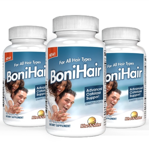 [BRSWGFQBCUCQ22TJ] Rise-N-Shine BoniHair Catalase Supplement for Vibrant, Youthful Hair Support - 10,000 IU Catalase with Saw Palmetto, Biotin, Fo-Ti, PABA - 180 Capsules - Pack of 3 (90-Day Supply)