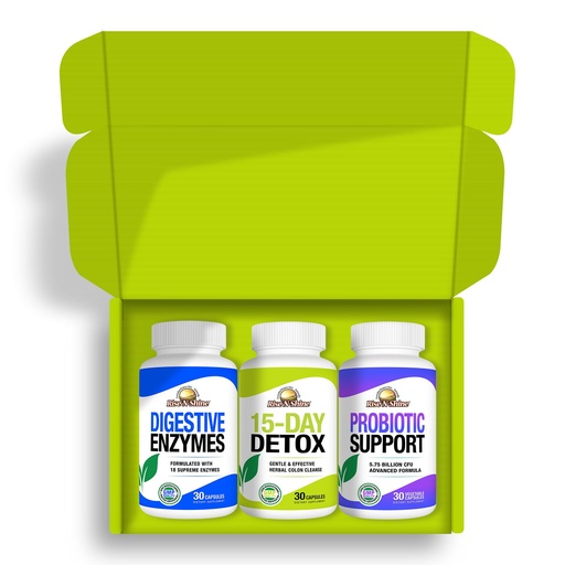 [BRSROCQCOAMQ4CDB] Rise-N-Shine Digestive Health Variety 3 Pack: with One Full Bottle of 15 Day Detox, Digestive Enzymes, & Probiotic Support