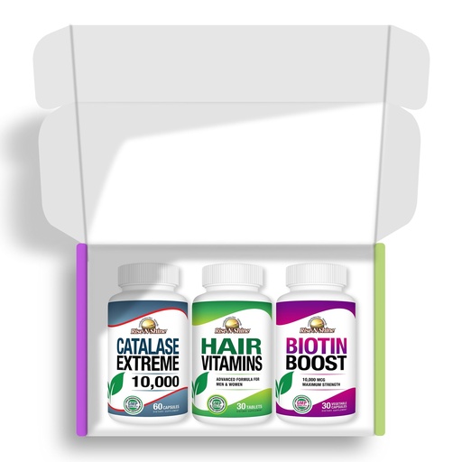 [BRSROCQCBV6QO2D2] Rise-N-Shine Hair Care Variety 3 Pack with One Full Bottle of Biotin Boost 10,000, Hair Vitamins, & Catalase Extreme 10,000