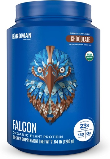 [BRSW2CACBN5GECDV] BIRDMAN Falcon Vegan Protein Powder Organic, Stevia & Sugar Free, Plant Based Protein, Low Carb, Dairy Free, Keto, Non Whey Protein, Probiotic, Pea Protein | Chocolate Flavor - 37 Servings - 2.64lb