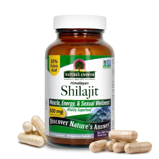 [BRSRGGIBAQPRAHQ2] Nature's Answer Himalayan Shilajit Capsules 500 mg per Serving | PrimaVie Purified Shilajit with 50% Fulvic Acid | Energy, Vitality & Muscle Support | 60 Vegan Capsules