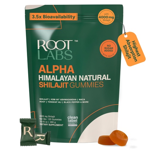 [BRSREZADBYFRQ2TV] ROOT LABS 10-in-1 Alpha Shilajit Gummies | 4000 mg Pure Himalayan Shilajit with Tongkat Ali & Maca Root | for Men & Women | ShilAbsorb Bioavailability Tech | Sugar-Free, Vegan | 120 Gummies