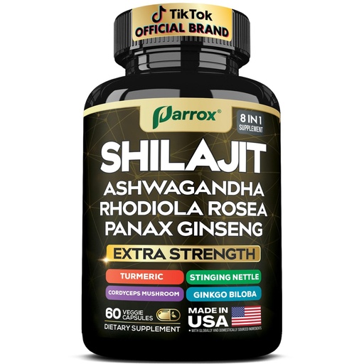 [BRSREZIHOEIAGFLO] Shilajit Supplement, Panax Ginseng, Ashwagandha, Rhodiola Rosea, Cordyceps Mushroom, Stinging Nettle, Turmeric, Gingko Biloba – Pure Shilajit All in One Supplements for Men and Women (60 Caps)