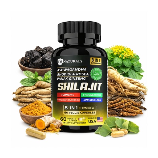 [BRSRGEIEBUCR43Y4] Shilajit Capsules 8-in-1 Himalayan Shilajit Supplement with Ashwagandha, Panax Ginseng, Rhodiola Rosea & Fulvic Acid – Energy & Vitality Support – 60 Veggie Capsules