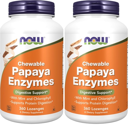[BRSRGGQNO55Q2G3A] NOW Foods Supplements,Papaya Enzyme with Mint and Chlorophyll,Digestive Support*,360 Chewable Lozenges,(Pack of 2)