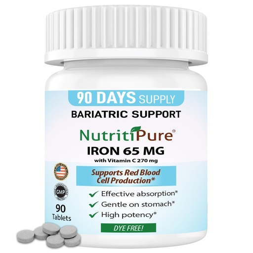 [BRSW2AIRCBYBEALG] Carbonyl Iron Tablet 65 mg with 270 mg Vitamin C |90 Days Supply | for Women/Men | High Potency Bariatric Vitamins for WLS Patients Including Gastric Bypass | Dye Free (Pack of 1)
