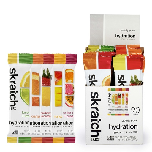 [BRSWYEAROB5BAYLG] Skratch Labs Hydration Packets - Hydration Drink Mix, Variety Pack (20 Single Serving Packets) - Electrolyte Powder Developed for Athletes and Sports Performance, Gluten Free, Vegan, Kosher