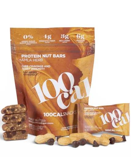 [BRSREAINAR6GMDTP] 100Cal Snacks Peanut Butter Chocolate Chip Protein Bar, 100 Calorie with 6g Plant Protein, 3g Net Carb, High Fiber Gluten Free – Vegan Energy Bar with Amla, Keto Snack Bars 8ct