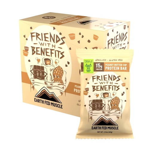 [BRSRGFL3PN5BEADG] Earth Fed Muscle Friends with Benefits Chocolate Peanut Butter Grass Fed Whey Protein Bars | 15g Protein Snack | Gluten Free, Non-GMO, All-Natural Peanut Butter Energy | 2.12 oz Bars (10 Count)