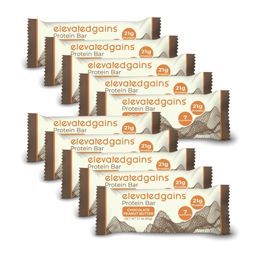 [BRSRAGDQPIPWMAI7] Elevated Gains Chocolate Peanut Butter Protein Bars, 10 Pack - 20g of Protein & 7 Natural Ingredients, Sweetened with Honey, No Artificial Sweeteners, Healthy Snack for On the Go