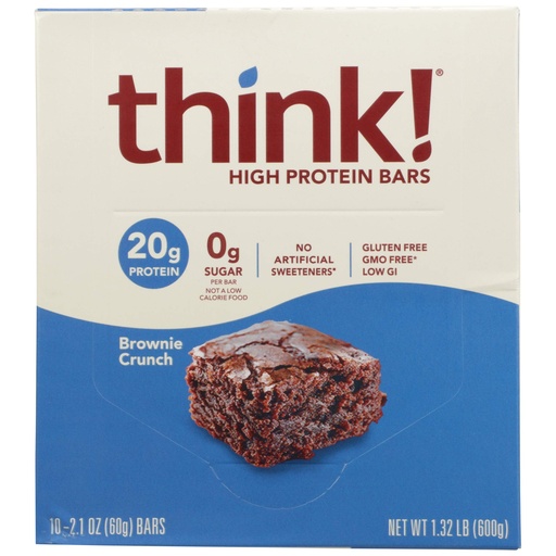 [BRSWKZQHAV7QO2Q5] think! Protein Bars, High Protein Snacks, Gluten Free, Sugar Free Energy Bar with Whey Protein Isolate, Brownie Crunch, Nutrition Bars Without Artificial Sweeteners, 2.1 Oz (10 Count)