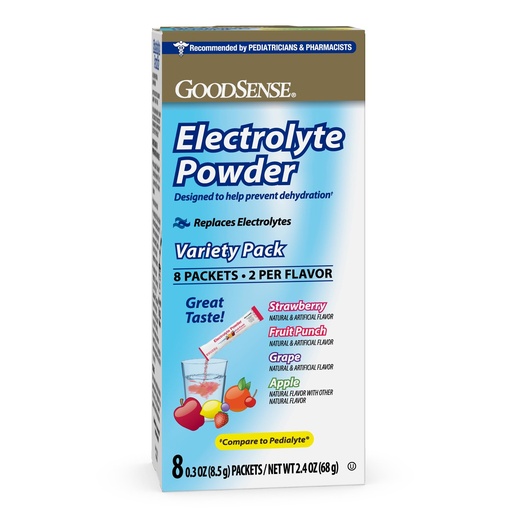 [BRSREGAHDMBQY3DJ] GoodSense Electrolyte Powder Variety Pack, Strawberry, Grape, Fruit Punch, Apple, Electrolyte Mix