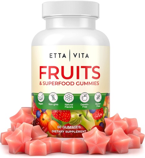 [BRSRMAD7OJ6B62TK] Superfruits Gummies Supplement for Bloating & Gut Health, 9 Superfruits Supplement for Adults & Kids, Collagen Booster - Immunity & Antioxidant Support, Non-GMO, Pectin-Based, Gluten-Free, No Capsules