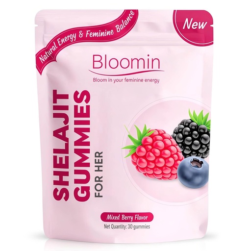 [BRSRGADQDJ6AEFDO] Bloomin Shilajit Gummies for Women - Feminine Wellness Supplement with Natural Energy & Daily Balance, Mixed Berry Flavor, Daily Herbal Gummies for Women - 30 Count