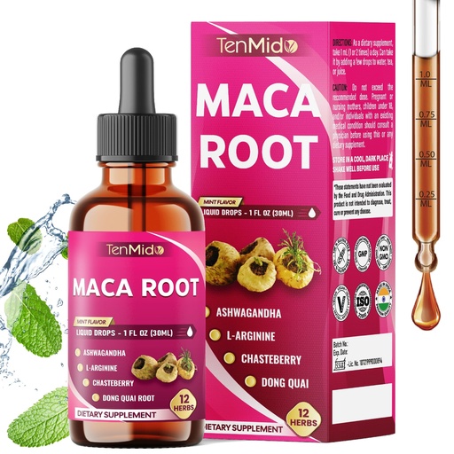 [BRSREGA2AR6WAFLL] 12in1 Maca Root Liquid Drops with Ashwagandha, L-Arginine, Chasteberry, Dong Quai, Black Cohosh, Shatavari, Red Raspberry, Rhodiola Rosea, Calendula and More - 30ml 1 Fl Oz