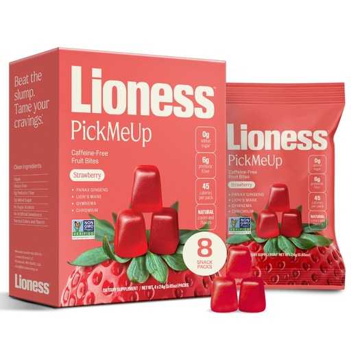 [BRSRYYYBCIGWOGT4] Lioness Energy Strawberry Pick Me Up Gummies, are Caffeine-Free Energy, Focus & Craving Support with Lion’s Mane, Ginseng, Gymnema & Chromium, No Added Sugar, Vegan Gluten Free, 8 Ct