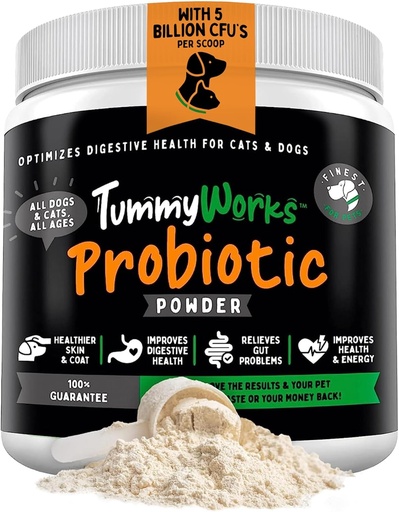 [BRSWKEYQPMNGKCDA] TummyWorks Probiotic Powder for Dogs & Cats. Probiotics For Digestive Health, Immune Support, Diarrhea, Gas, Itching & Seasonal Allergies. With Digestive Enzymes & Prebiotics. Made in USA - 160 Scoops