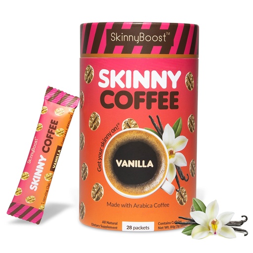 [BRSWY2Q3BZ5RM3LL] Skinny Boost Instant Skinny Coffee Sticks (Vanilla) - Made with Arabica Coffee Beans, Garcinia Cambogia, Green Tea Extract, B Vitamins, Fiber and Prebiotics –Sugar Free-Keto Friendly (28 Packets)