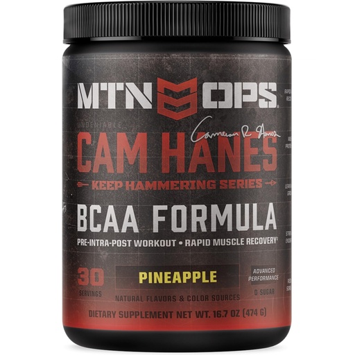 [BRSRAZAKOAJWG3DP] MTN OPS BCAA Powder 2:1:1 Amino Acids Supplement Powder for Rapid Muscle Recovery & Repair with Zero Sugar & Gluten Free - 30-Servings, Pineapple, Cameron Hanes Keep Hammering Series