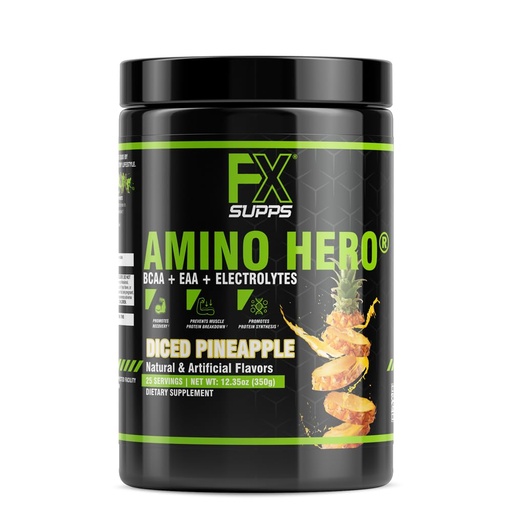 [BRSWGAIPOQHGKHLA] FXSUPPS Amino Hero Diced Pineapple Flavor(25 Servings)|Post-Workout Recovery Drink for Men and Women|Energy Powder Mix with BCAA, EAA, and Electrolytes|Promotes Endurance and Healthy Muscles - 1 Pack