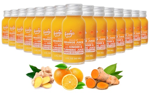 [BRSREAYCO5YG2YLU] 15pcs Orange Juice with Ginger and Turmeric Root Juice and Black Pepper – 2fl oz Ginger Shot for Immune Support – Turmeric Shots with Vitamin C & D3