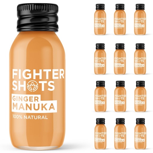 [BRSRMHD7PJ4AK2A4] Fighter Shots Ginger Manuka Honey (12x60ml) | Award Winning Fresh & Fiery Ginger Shots | Cold Pressed Ginger Root for Immune Support | Boosts Energy | 100% Natural | No Nasties | A Perfect Pick Me Up