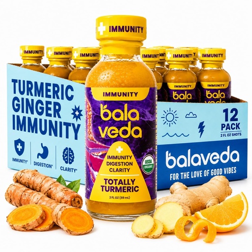 [BRSW2AIDOUMWMCDJ] balaveda Totally Turmeric Immunity Shots Plus Detox Support - Organic Ginger Shots with Turmeric, Lemon, and Astragalus - Antioxidants and Anti-inflammatory support - 2oz Bottles (Pack of 12)
