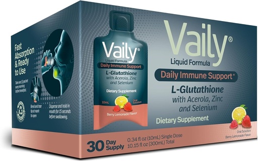 [BRSW2FAQBEPREYA6] Vaily Immune Support Supplement for Adults - Liquid Glutathione Supplement 500 mg w/Acerola Vitamin C Zinc & Selenium - High Potency Antioxidant, Skin Health, Detox Every Day - 30 Single-dose Vials