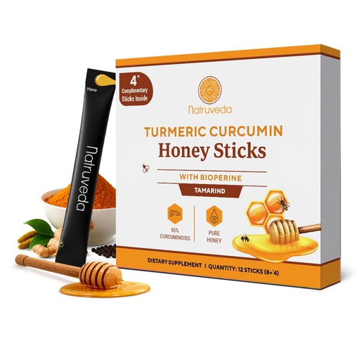 [BRSRGCANAR5ROHL2] Natruveda Turmeric Ginger Honey Sticks with Black Pepper Ginger Shot with Honey Alternative Enhanced Bioavailability for Absorption Support Daily Wellness Support 12 Sticks