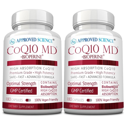 [BRSROEIEBB6QIHLA] Approved Science® CoQ10 MD - Extra Strength Pure CoQ10 300mg with BioPerine® for Faster Absorption - Optimal Support Supplement - Vegan - 6 Month Supply