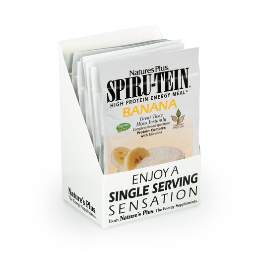 [BRSWIYTYO4ORUCIV] NaturesPlus SPIRU-TEIN, Banana - 8 Total Packets - Plant-Based Protein Shake - Non-GMO, Vegetarian, Gluten Free - 8 Total Servings