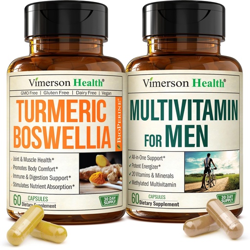[BRSREHA3AENQGA3B] Boswellia Turmeric Curcumin Supplement + Multivitamin for Men Bundle – Supports Joint Health & Complete Daily Wellness – with Ginger Root, Organic Turmeric Powder, Methylated Vitamin B12, Zinc & More