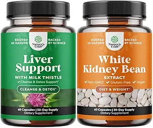 [BRSW2HQ7DMFBGELP] Bundle of Milk Thistle Liver Support Supplement and White Kidney Bean Energy Booster - Herbal Liver Supplement with Silymarin Milk Thistle - Natural Energy Pills and White Bean Extract Supplements