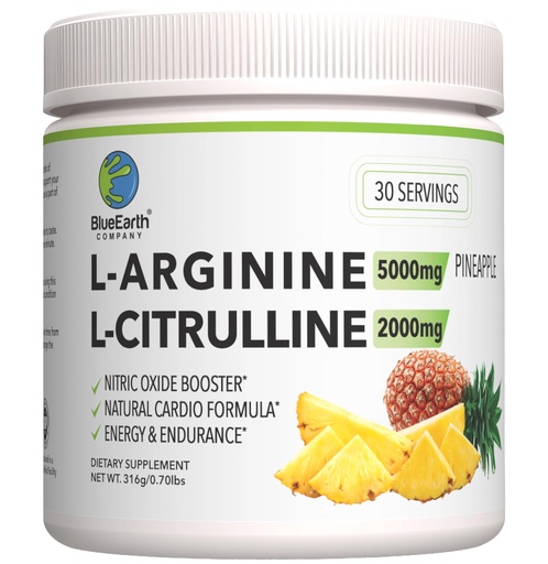 [BRSWYADYOJ6AMCLZ] L-Arginine 5000mg + L-Citrulline 2000mg Complex Powder Supplement - Nitric Oxide Booster - Heart Health, Circulation, Energy & Endurance - 30 Servings (Pineapple)