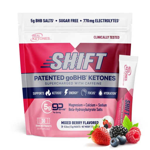 [BRSRMHD2DENWYADU] Real Ketones BHB Exogenous Ketones Drink Mix Packets Keto Electrolytes Powder Packets No Sugar with 4 Main Fasting Electrolytes Plus Hydrating Patented Keto BHB - 30 Count Mixed Berry Caffeine
