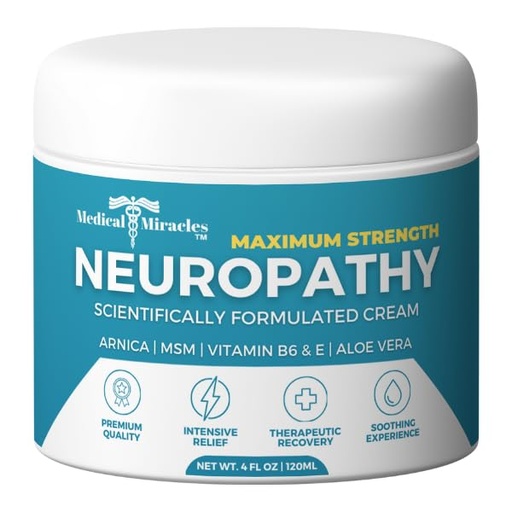 [BRSRMHDQPIPWCCY7] Medical Miracles Neuropathy Cream | Nerve Therapy Max-Potency Relief Cream for Feet, Hands, Legs, and Toes - Enriched with Arnica, Vitamin B6, Aloe Vera, MSM - Crafted for Exceptional Relief 4oz