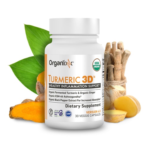 [BRSREGD5OAHRYA37] Organixx USDA Organic Turmeric Curcumin Supplement with Ashwagandha, Vitamin D, Turmeric & Ginger – Fermented for Maximum Bioavailability, 30 Capsules