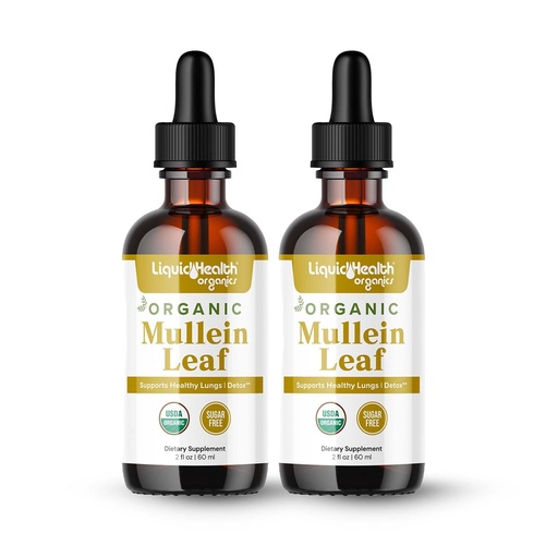 [BRSREFT5CRYAAGYZ] LIQUIDHEALTH USDA Organic Mullein Leaf Extract Drops for Lungs - Herbal Cleansing Drops for Smokers, Immune Support, Respiratory Health - 1000mg, Sugar-Free, Vegan, Made in USA (2 Pack)