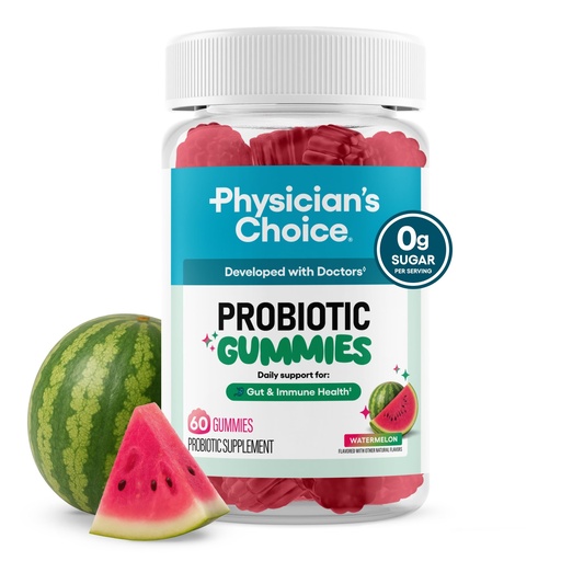 [BRSRG2YLAEORUGQV] Physician's CHOICE Probiotic Gummies with Vitamin D & Prebiotic Fiber - Sugar Free - 1B CFUs of Clinically Studied Probiotic - Supports Immune & Gut Health for Women & Men - Watermelon Flavor - 60CT