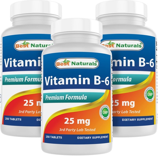 [BRSW2AYFBF6RQETV] Best Naturals Vitamin B6 25mg 250 Tablets (250 Count (Pack of 3))