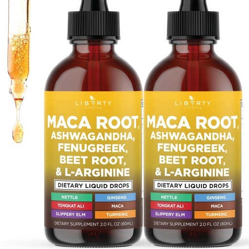 [BRSREFT4OZ7WYD3A] Liberty Lifestyle Organic Maca Root Liquid Drops with Ashwagandha, Nettle, Fenugreek, Beet Root and L-Arginine Liquid Multivitamin for Women and Men - 4oz
