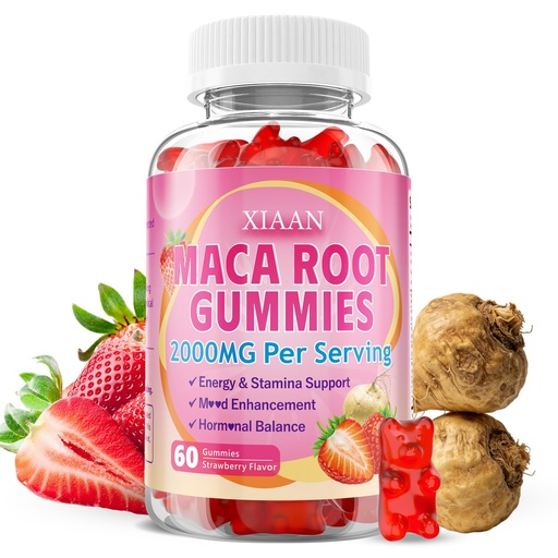 [BRSREAA2PIMWY3DK] Maca Root Gummies for Women & Men, Organic Maca Root Supplement with Ashwagandha for Energy & Strength Support, Sugar-Free/Vegan/Non-GMO, Strawberry Flavor 60 Count