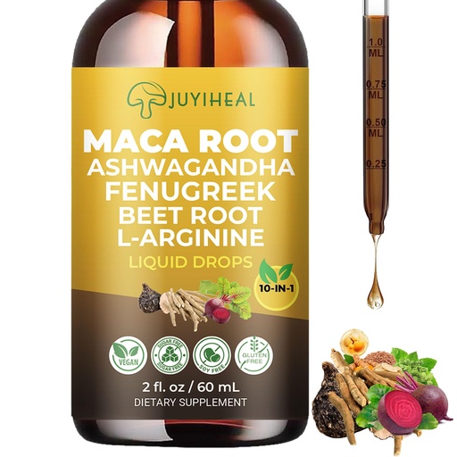 [BRSREAAOPINBYFY3] 10-in-1 Maca Root Liquid Drops, Maca Root with Ashwagandha, Nettle, Fenugreek, Beet Root, and L-Arginine, Maca Supplement for Overall Support - 2 fl oz