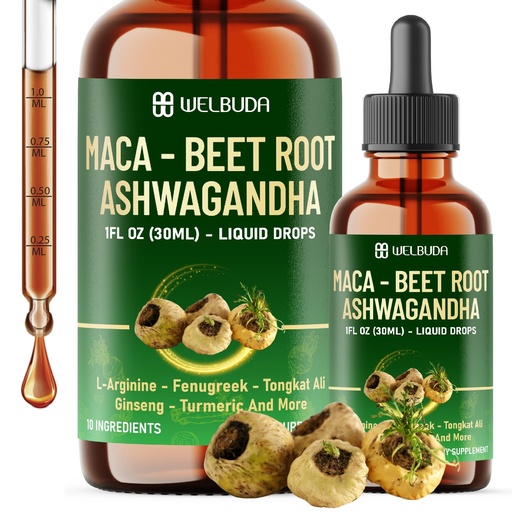 [BRSREFD5OUPBMDLZ] WELBUDA 10in1 Maca Root Liquid Drops with Ashwagandha, Fenugreek, Beet Root and L-Arginine Liquid, Fenugreek and More - Support Energy, and Digestive Health - 1 FL Oz - 60 Day Supply