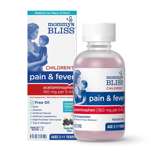 [BRSROCTROEPGADTZ] Mommy's Bliss Children's Liquid Acetaminophen - Kid Pain Reliever and Fever Reducer - Pediatrician-Recommended Active Ingredients - Dye-Free Medicine for Kids - Ages 2 and Up
