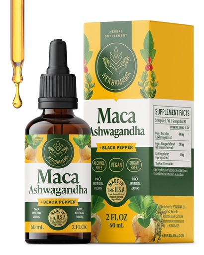[BRSREEAFDMIWC3TZ] HERBAMAMA Ashwagandha Maca Drops - Vegan Mood Support & Overall Well-Being with Ashwagandha and Maca Root Extract Tincture - Non-GMO, Alcohol & Sugar-Free Women & Men Support Supplement, 28-Day Supply