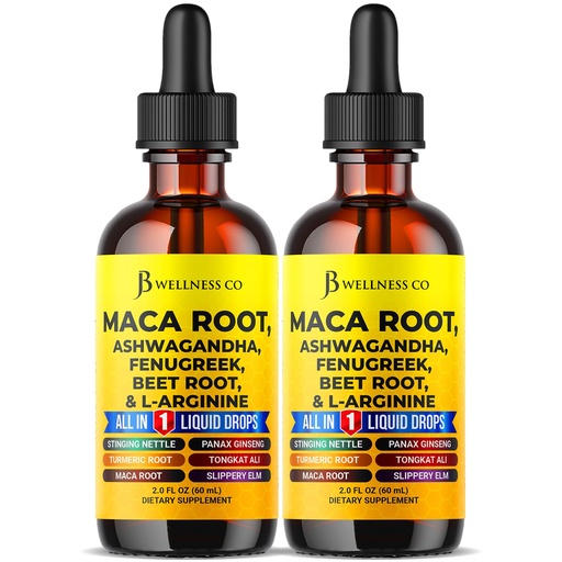 [BRSREAL7AUOQ23YU] JB Wellness Co Organic Maca Root Liquid Drops with Ashwagandha, Nettle, Fenugreek, Beet Root and L-Arginine Liquid Multivitamin for Women and Men - 4oz