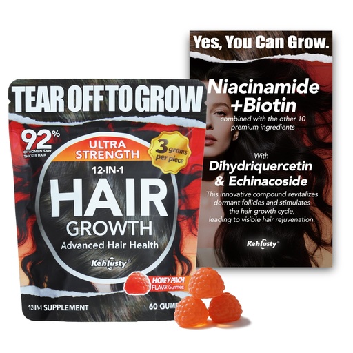 [BRSRGZIQCB6BMDQU] Biotin Gummies for Hair Growth - 10-in-1 Ultra Strength for Thicker Hair, Reduced Shedding - Collagen Infused for Women & Men - 60 Honey Peach Gummies