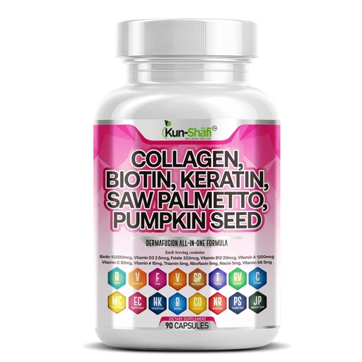 [BRSREHQHA5YRSGQ4] Collagen Complex with Biotin 10000mcg, Keratin, Saw Palmetto & Hyaluronic Acid – Hair, Skin & Nails Vitamins for Women & Men with Pumpkin Seed, Vitamin A,B12,E,C,ED3,B2 & Zinc – 90 Ct