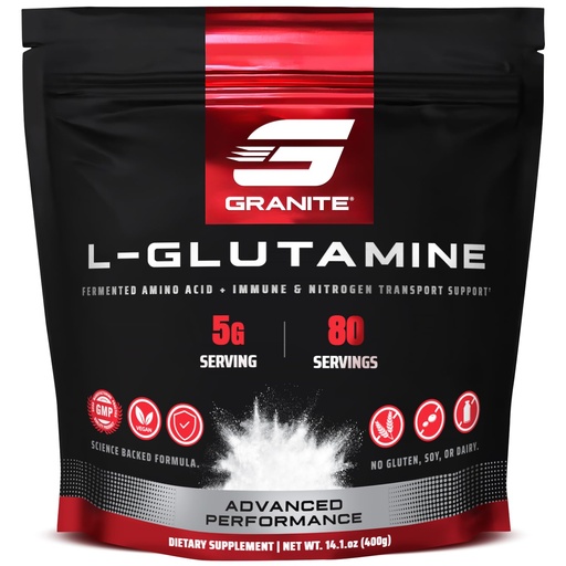 [BRSROGT2CF7AM33L] Granite L-Glutamine Powder, Supports Muscle Recovery, Gut Health, Post-Exercise, Immune & Nitrogen Transport (80 Servings)